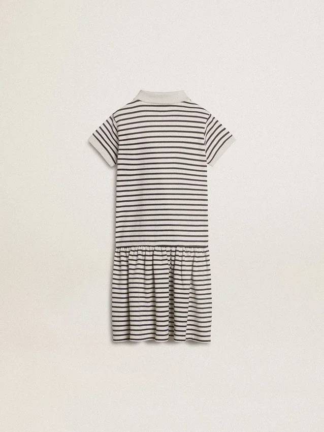 Vestido midi para niñas de mezcla de algodón a rayas con bordados
