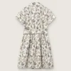 Vestido para niñas «Journey» de lona de algodón blanca con estampado floral verde