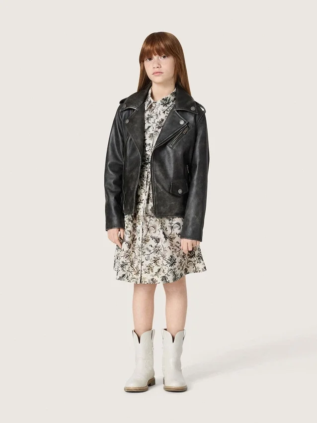 Vestido para niñas «Journey» de lona de algodón blanca con estampado floral verde
