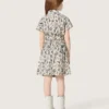Vestido para niñas «Journey» de lona de algodón blanca con estampado floral verde