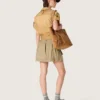 Vestido safari de mujer en algodón beige y verde militar con bolsillos maxi