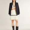 Vestido sin mangas de algodón blanco desgastado para mujer, con ribetes azul oscuro y cristales