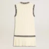 Vestido sin mangas de algodón blanco desgastado para mujer, con ribetes azul oscuro y cristales