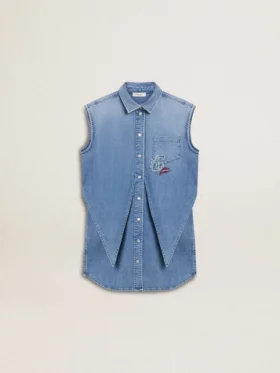 Vestido vaquero para niñas con lazo delantero y bordados