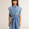 Vestido vaquero para niñas con lazo delantero y bordados
