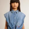 Vestido vaquero para niñas con lazo delantero y bordados