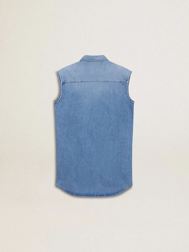 Vestido vaquero para niñas con lazo delantero y bordados
