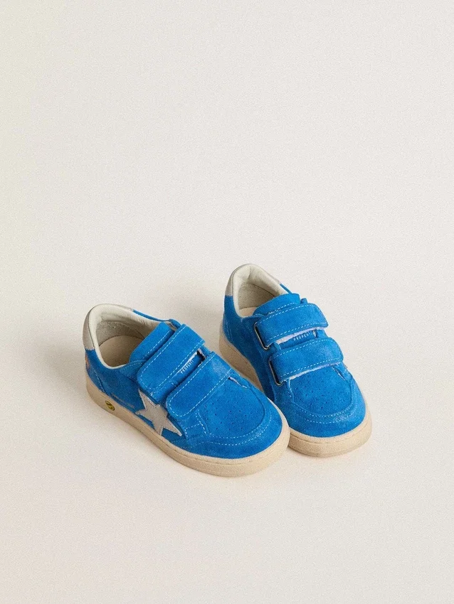 Young Ball Star en ante azul claro con estrella y lengüeta en el talón de nubuck gris