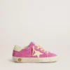 Young Super-Star en ante rosa con estrella y lengüeta del talón en amarillo claro
