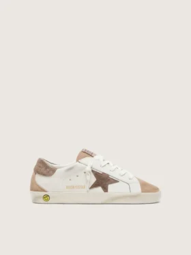 Young Super-Star en piel blanca con estrella de ante gris oscuro e inserciones de ante beige