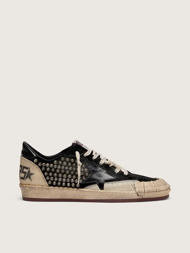 Zapatillas Ball Star LAB para hombre en ante negro con tachuelas y estrella de piel negra brillante