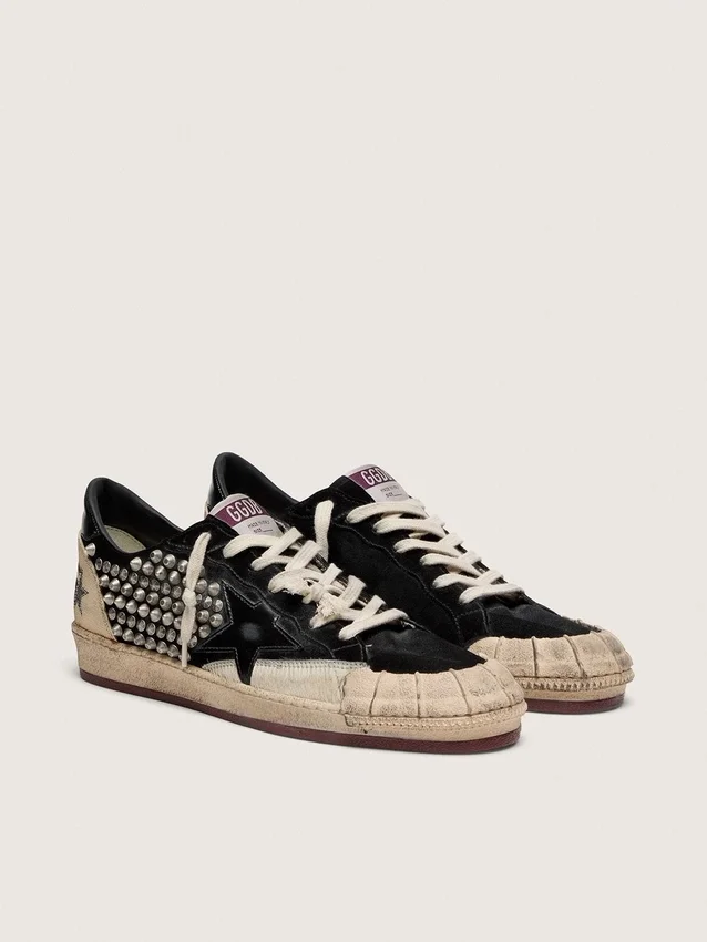 Zapatillas Ball Star LAB para hombre en ante negro con tachuelas y estrella de piel negra brillante