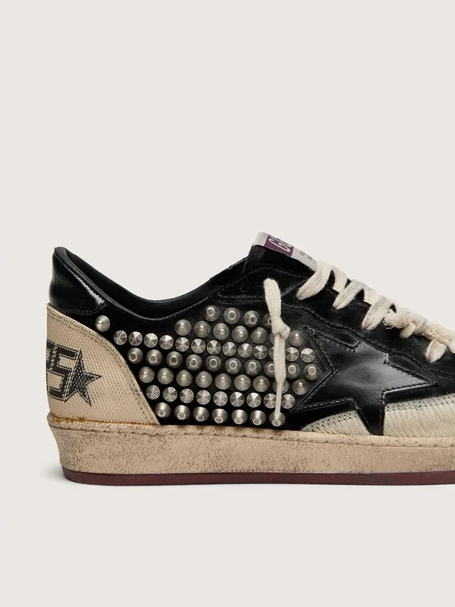 Zapatillas Ball Star LAB para hombre en ante negro con tachuelas y estrella de piel negra brillante