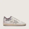 Zapatillas Ball Star LAB para hombre en nailon blanco y piel de potro con estrella plateada e inserciones lilas