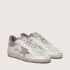 Zapatillas Ball Star LAB para hombre en nailon blanco y piel de potro con estrella plateada e inserciones lilas