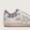 Zapatillas Ball Star LAB para hombre en nailon blanco y piel de potro con estrella plateada e inserciones lilas