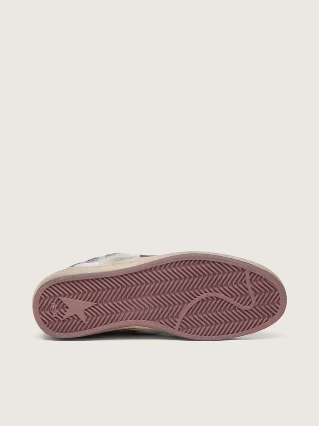 Zapatillas Ball Star LAB para hombre en nailon blanco y piel de potro con estrella plateada e inserciones lilas