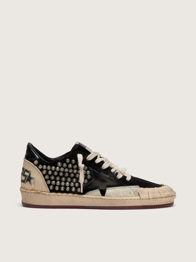 Zapatillas Ball Star LAB para mujer en ante negro con tachuelas y estrella de piel negra brillante