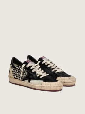 Zapatillas Ball Star LAB para mujer en ante negro con tachuelas y estrella de piel negra brillante