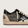 Zapatillas Ball Star LAB para mujer en ante negro con tachuelas y estrella de piel negra brillante