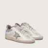 Zapatillas Ball Star LAB para mujer en nailon blanco y piel de potro con estrella plateada e inserciones lilas
