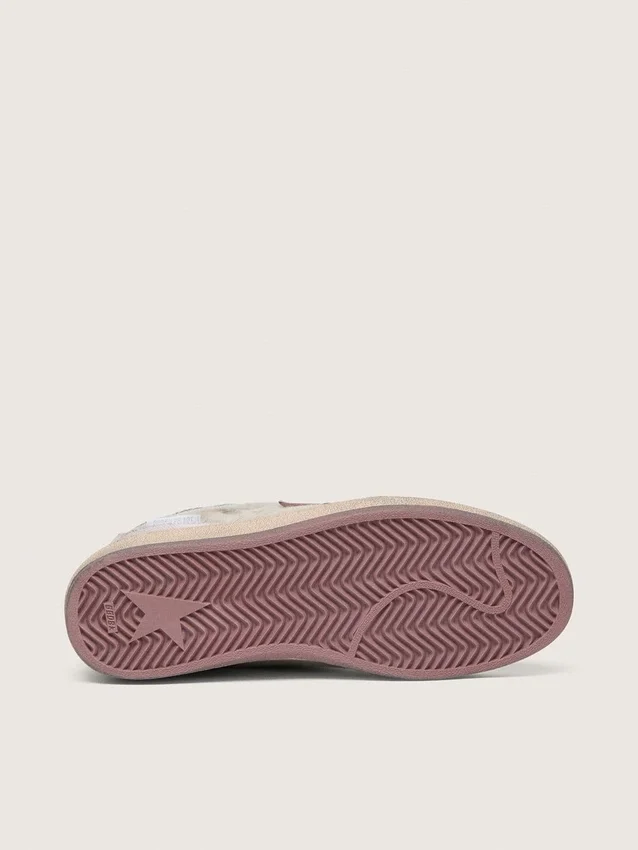 Zapatillas Ball Star LAB para mujer en nailon blanco y piel de potro con estrella plateada e inserciones lilas