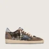 Zapatillas Ball Star LAB para mujer en terciopelo matelassé marrón con pedrería y estrella de piel negra
