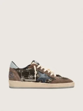 Zapatillas Ball Star LAB para mujer en terciopelo matelassé marrón con pedrería y estrella de piel negra