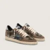 Zapatillas Ball Star LAB para mujer en terciopelo matelassé marrón con pedrería y estrella de piel negra