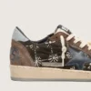 Zapatillas Ball Star LAB para mujer en terciopelo matelassé marrón con pedrería y estrella de piel negra