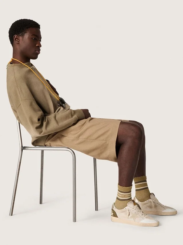Zapatillas Ball Star LTD para hombre con estrella de ante beige y lengüeta del talón de piel laminada en platino