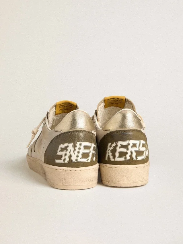 Zapatillas Ball Star LTD para hombre con estrella de ante beige y lengüeta del talón de piel laminada en platino