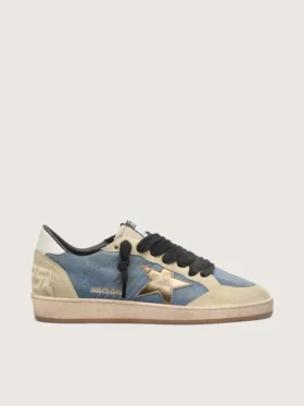 Zapatillas Ball Star LTD para hombre en ante azul vaquero con estrella de piel dorada metalizada