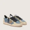 Zapatillas Ball Star LTD para hombre en ante azul vaquero con estrella de piel dorada metalizada