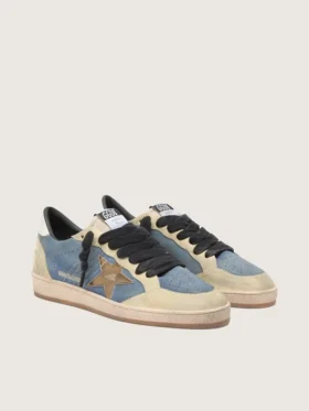 Zapatillas Ball Star LTD para hombre en ante azul vaquero con estrella de piel dorada metalizada