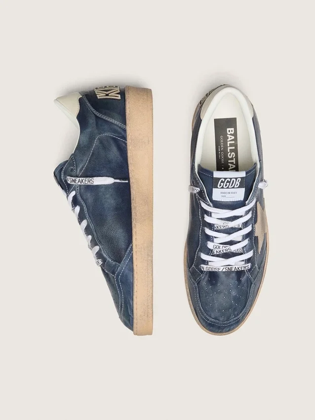 Zapatillas Ball Star LTD para hombre en piel azul oscuro con estrella de ante beige