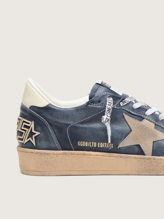 Zapatillas Ball Star LTD para hombre en piel azul oscuro con estrella de ante beige
