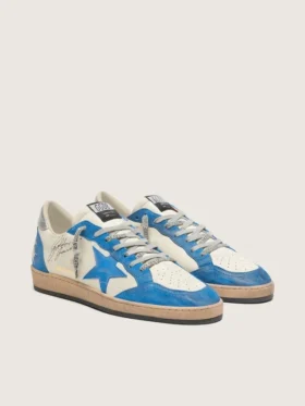 Zapatillas Ball Star LTD para hombre en piel blanca con estrella de piel azul claro