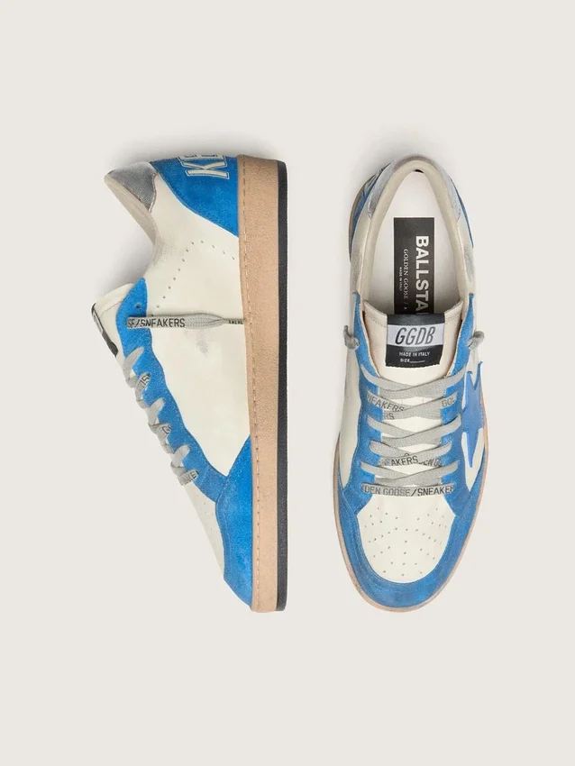 Zapatillas Ball Star LTD para hombre en piel blanca con estrella de piel azul claro