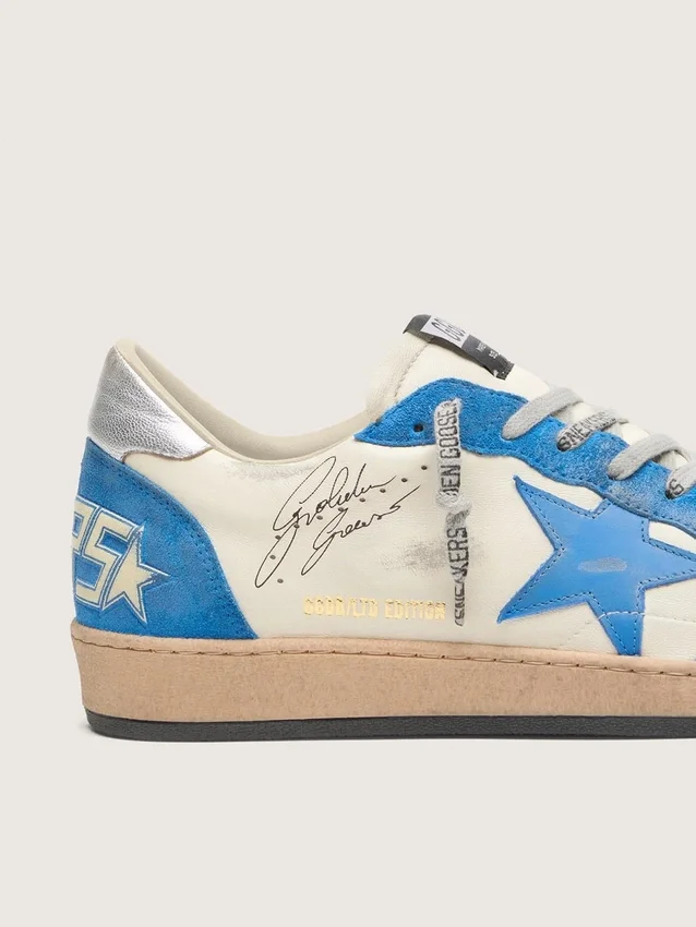 Zapatillas Ball Star LTD para hombre en piel blanca con estrella de piel azul claro