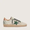 Zapatillas Ball Star LTD para hombre en piel de potro blanca y ante gris con estrella verde