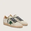 Zapatillas Ball Star LTD para hombre en piel de potro blanca y ante gris con estrella verde