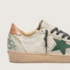 Zapatillas Ball Star LTD para hombre en piel de potro blanca y ante gris con estrella verde
