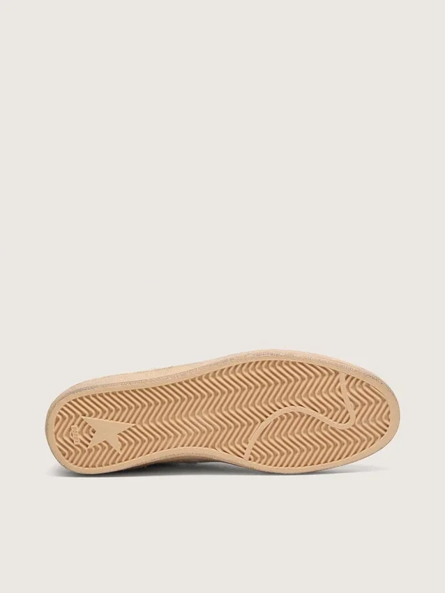 Zapatillas Ball Star LTD para hombre en piel de potro blanca y ante gris con estrella verde