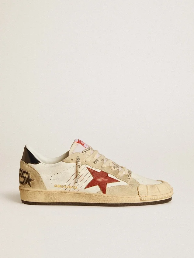 Zapatillas Ball Star LTD para hombre en piel napa con estrella de piel roja y lengüeta de piel en el talón
