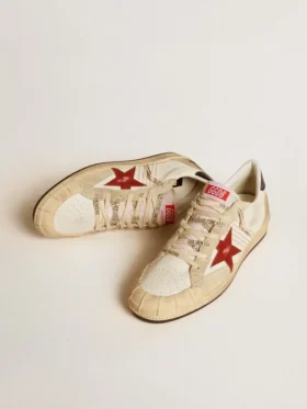Zapatillas Ball Star LTD para hombre en piel napa con estrella de piel roja y lengüeta de piel en el talón