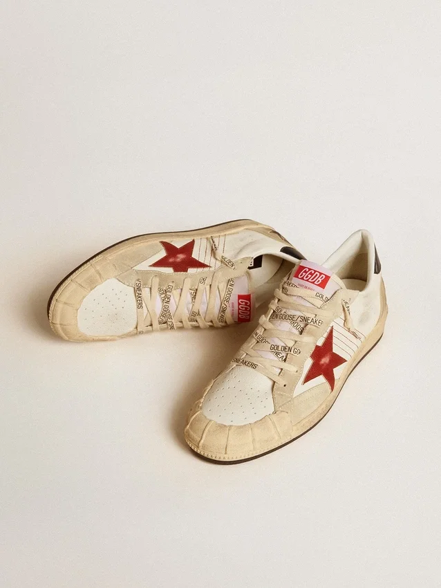 Zapatillas Ball Star LTD para hombre en piel napa con estrella de piel roja y lengüeta de piel en el talón