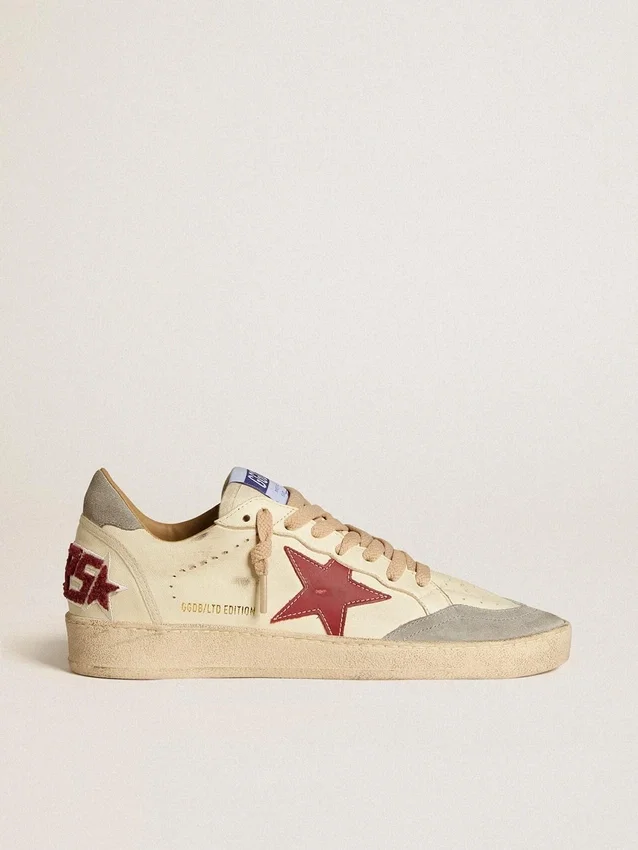 Zapatillas Ball Star LTD para hombre en piel napa con estrella de piel roja y lengüeta trasera de ante gris
