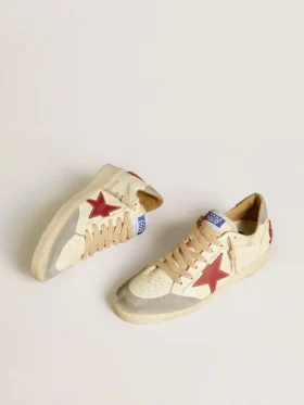 Zapatillas Ball Star LTD para hombre en piel napa con estrella de piel roja y lengüeta trasera de ante gris