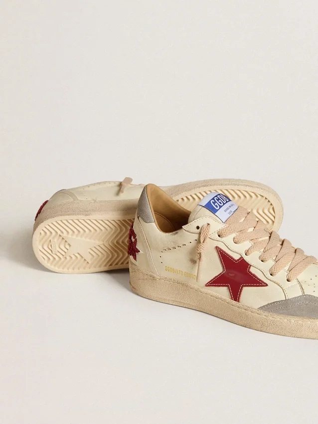 Zapatillas Ball Star LTD para hombre en piel napa con estrella de piel roja y lengüeta trasera de ante gris